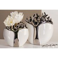 Silver Tree Design Waterproofed Vase In White