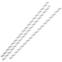 Silver & White Striped Paper Straws 8inch (Pack of 30)