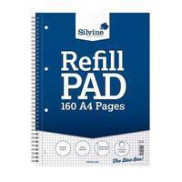 Silvine (A4) Refill Pad Wirebound Sidebound Perforated Punched 5mm Quad Ruled (Pack of 6)