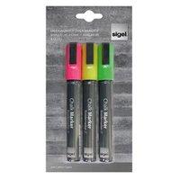 Sigel GL182 Chalk Marker 50 1.5mm Chisel Tip Dry Wipe Liquid Chalk (Pink/Green/Yellow) Pack of 3 Markers