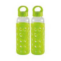 Silicone Grip Glass Water Bottles ? (1 + 1 FREE), Green x 2, Glass
