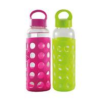 Silicone Grip Glass Water Bottles ? (1 + 1 FREE), Fuchsia and Green, Glass