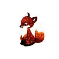 Sitting Fox Embroidered Iron On Motif Applique Brown