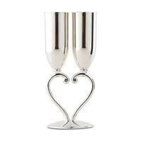 Silver Interlocking Heart Stem Wedding Champagne Flutes