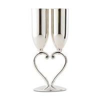 silver interlocking heart stem wedding champagne flutes