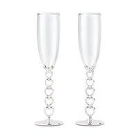 silver stacked hearts wedding champagne flutes