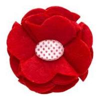 Simplicity Felted Flower with Polka Gemstone Motif Applique Red