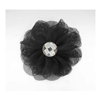 Simplicity Netted Flower with Gemstone Motif Applique Black