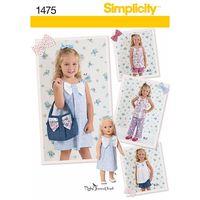 Simplicity Childs Dress Trousers and Shorts with Matching 18in Doll Dress 382387
