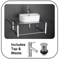 sienna 445cm x 305cm basin with 90cm x 50cm glass shelf and mixer tap