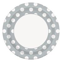 Silver Polka 9in Party Paper Plates