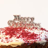 Silver Merry Christmas Cake Decoration