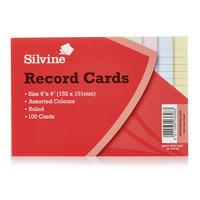 Silvine Record Cards Multi Colour 6 x 4in 100pk