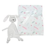 Silly Billyz Snuggy Pop Rabbit Pink Spot And Matching Stroller Blanket