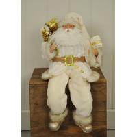 Sitting Father Christmas Figure Decoration Ornament in White