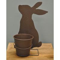 Silhouette Rabbit Standing Pot Holder with Pot by Rustic