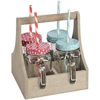 Six Colourful Drinking Jars In Portable Wooden Tray