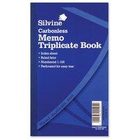 Silvine Triplicate Book Carbonless Memo Ruled Feint 1-100 210x127mm Ref 705