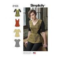 Simplicity Ladies Sewing Pattern 8168 Peplum Top with Neckline & Sleeve Variations