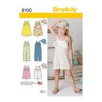 Simplicity Girls Sewing Pattern 8100 Jumpsuit, Romper, Dress & Hat