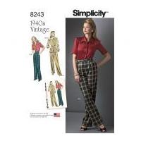 Simplicity Ladies Sewing Pattern 8243 1940\'s Vintage Style Blouse Top, Waistcoat & Trousers