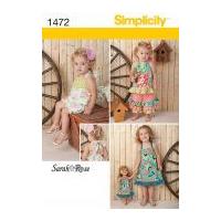 Simplicity Childrens Sewing Pattern 1472 Rompers, Dresses, Pants, Tops & Doll Clothes
