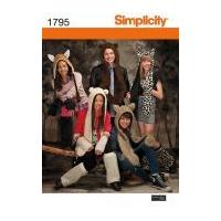 Simplicity Ladies, Men's & Teens Easy Sewing Pattern 1795 Animal Shape Hats & Warmers