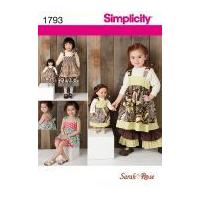 Simplicity Childrens & Dolls Sewing Pattern 1793 Matching Dresses, Pants & Shorts