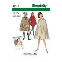 Simplicity Ladies Sewing Pattern 8017 1960's Vintage Style Cape Coat