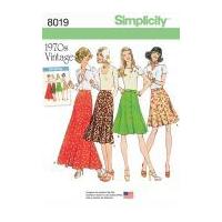 Simplicity Ladies Sewing Pattern 8019 1970\'s Vintage Style Front Gored Buttoned Skirts