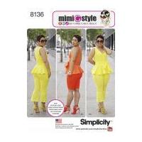Simplicity Ladies Sewing Pattern 8136 Peplum Top, Cropped Trousers & Shorts