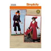 Simplicity Men's Sewing Pattern 2333 Mad Hatter & Ship's Captain Costumes