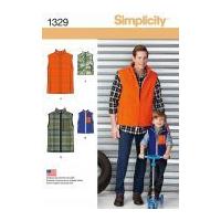 Simplicity Mens & Boys Sewing Pattern 1329 Waistcoats Sleeveless Jackets