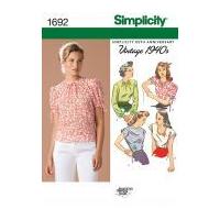Simplicity Ladies Sewing Pattern 1692 Vintage Style 1940\'s Blouse Tops