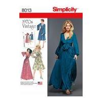 Simplicity Ladies Sewing Pattern 8013 1970's Vintage Style Faux Wrap Dresses