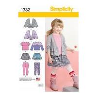 Simplicity Girls Easy Sewing Pattern 1332 Tops, Cardigan, Skirt & Leggings