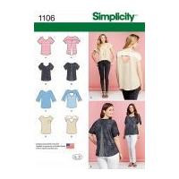 Simplicity Ladies Sewing Pattern 1106 Pretty Casual Tops in 4 Styles