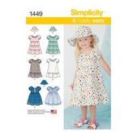 Simplicity Toddlers Easy Sewing Pattern 1449 Summer Dresses & Hat