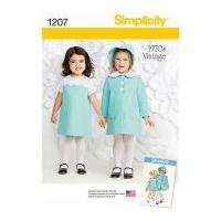 Simplicity Childrens Sewing Pattern 1207 1970's Vintage Style Dress, Coat & Hat