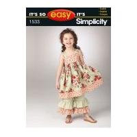 Simplicity Childrens Sewing Pattern 1533 Dress with Bow & Ruffle Pants