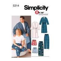Simplicity Ladies & Men's Easy Sewing Pattern 5314 Pyjama Pants, Shorts & Dressing Gowns