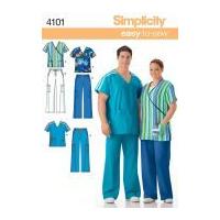 Simplicity Ladies & Men's Easy Sewing Pattern 4101 Uniforms Scrub Tops & Pants