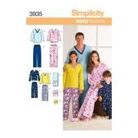 Simplicity Family Easy Sewing Pattern 3935 Pyjama Pants, Top, Slippers & Remote Control Holder