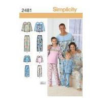 simplicity family sewing pattern 2481 pyjamas tops pants