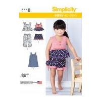 Simplicity Toddlers Easy Sewing Pattern 1118 Dress, Tops, Shorts & Pants