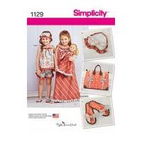 Simplicity Girls Sewing Pattern 1129 Dress, Top, Shorts, Doll Clothes & Accessories
