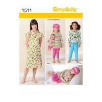 Simplicity Childrens Easy Sewing Pattern 1511 Tops, Dresses, Pants, Eye Mask & Doll Clothes