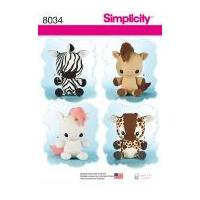 Simplicity Crafts Sewing Pattern 8034 Giraffe, Zebra, Unicorn & Pony Stuffed Animal Toys