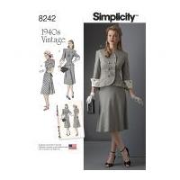 Simplicity Ladies Sewing Pattern 8242 1940's Vintage Style Jacket & Shirt Two Piece Dress