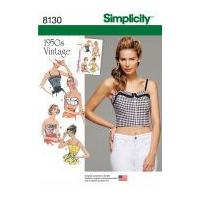 Simplicity Ladies Sewing Pattern 8130 1950's Vintage Style Tops & Cropped Tops